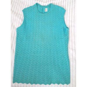 Vintage 70s JOYCE LANE Aqua Sleeveless Summer Sweater Chevron Weave EUC SIZE L